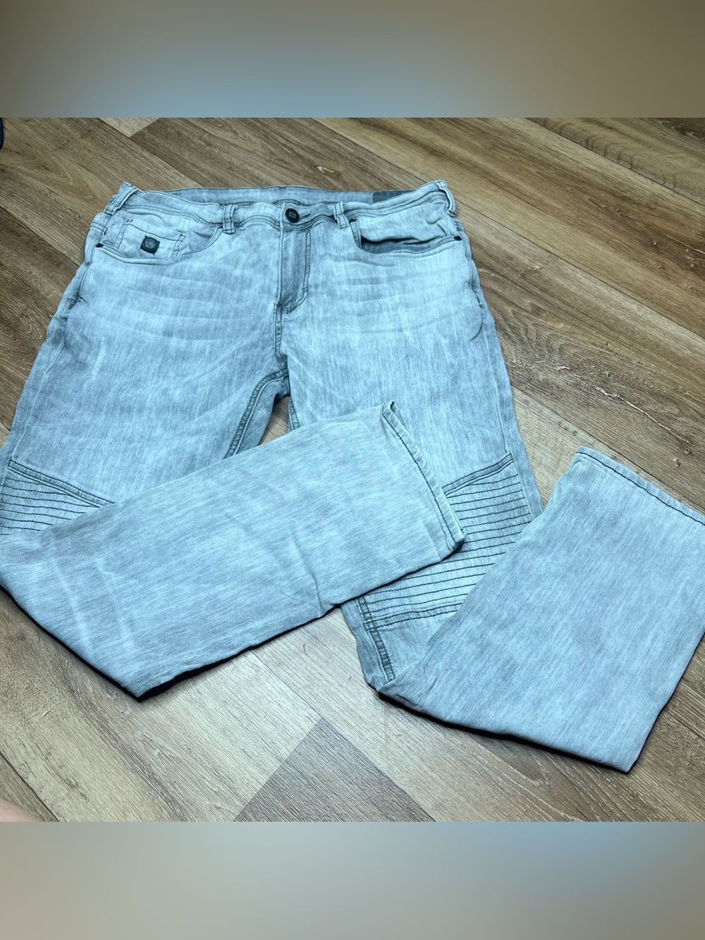 Buffalo David Bitton Max-x Skinny Gray Moto Jeans Size 36x30 Pants Stretch